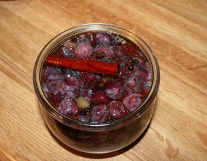 Pickled grapes in jar