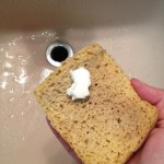 Bathroom cleaner on sponge