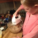Choc chip bars mixing in flour